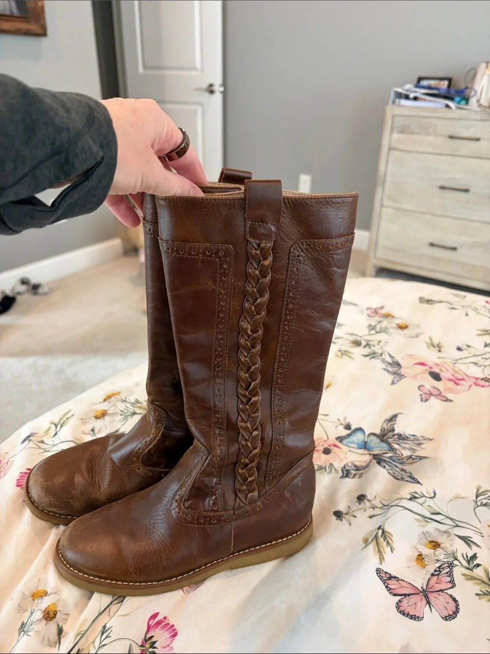 Elephantito Brown Braided Leather Girls' Boots